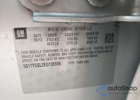 2014 Chevrolet Impala 1Ls from USA, damaged, VIN 1G11Y5SL2EU106556